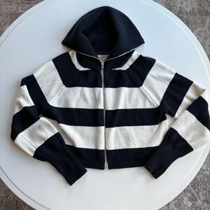 Navy and White Striped zip up